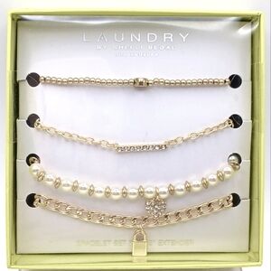 Bracelet Stackable Set Pearl Gold Tone Laundry By Shelli Segal NEW IN BOX